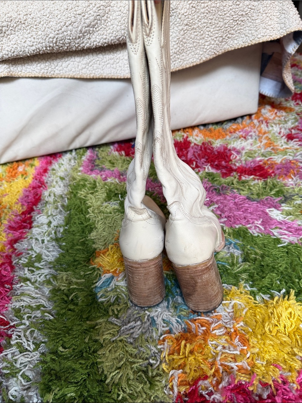 Freebird | 'Jackson' Ivory Leather Western Mid-Calf Boots with Block Heel - Picture 5 of 14